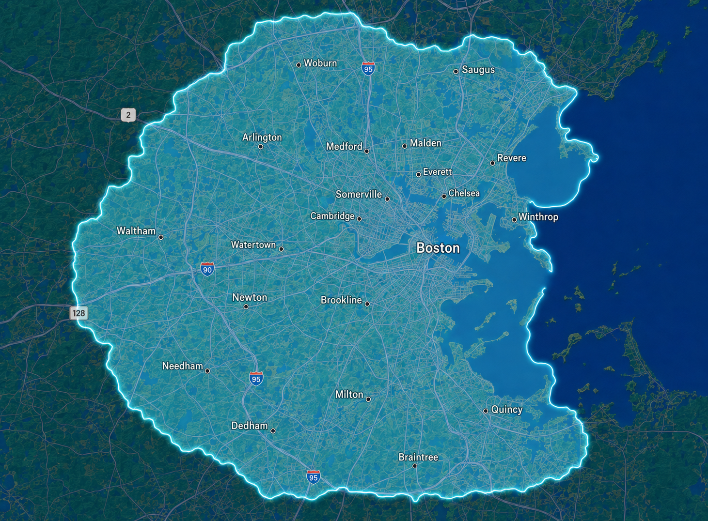 Greater Boston service area map